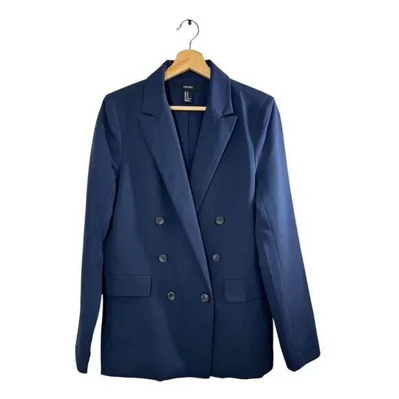 Forever 21 Blue Long Sleeve Blazer Size M Double Breasted Collared Career Formal - Picture 1 of 11